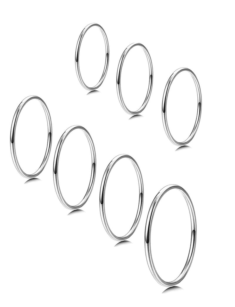 MILACOLATO Silver Rings for Women | 1mm Thin Stainless Steel Bands Rings | Midi Thumb Pinky Toe Stacking Kunckle Rings 7Pcs | Rounded Comfort-Fit Size 3/4/5/6/7/8/9 - Image 1